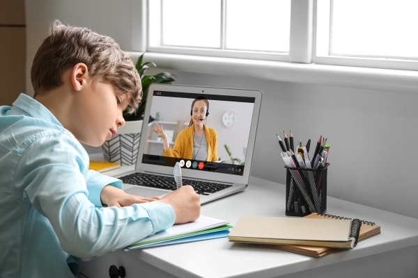 Schüler hat online Untericht