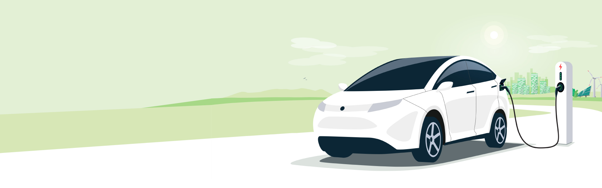 e-auto ilustration wird aufgeladen